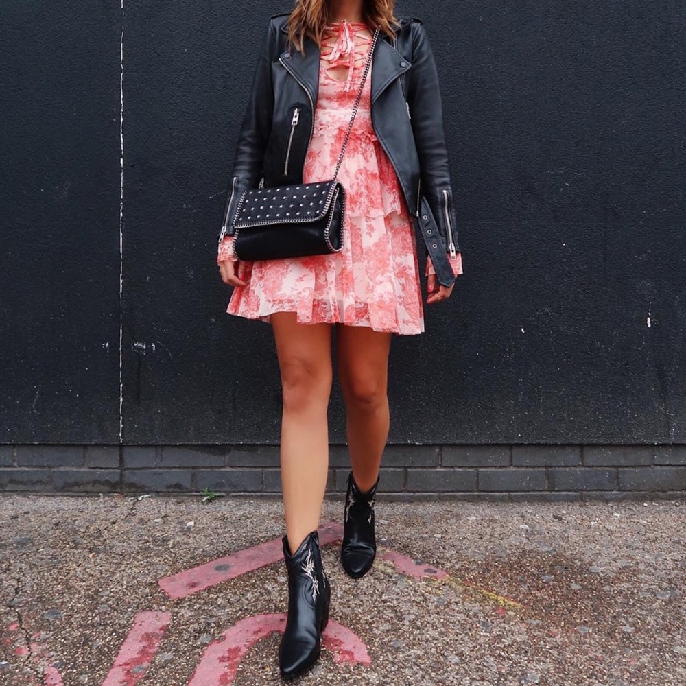 Boohoo floral print tiered mesh dress
